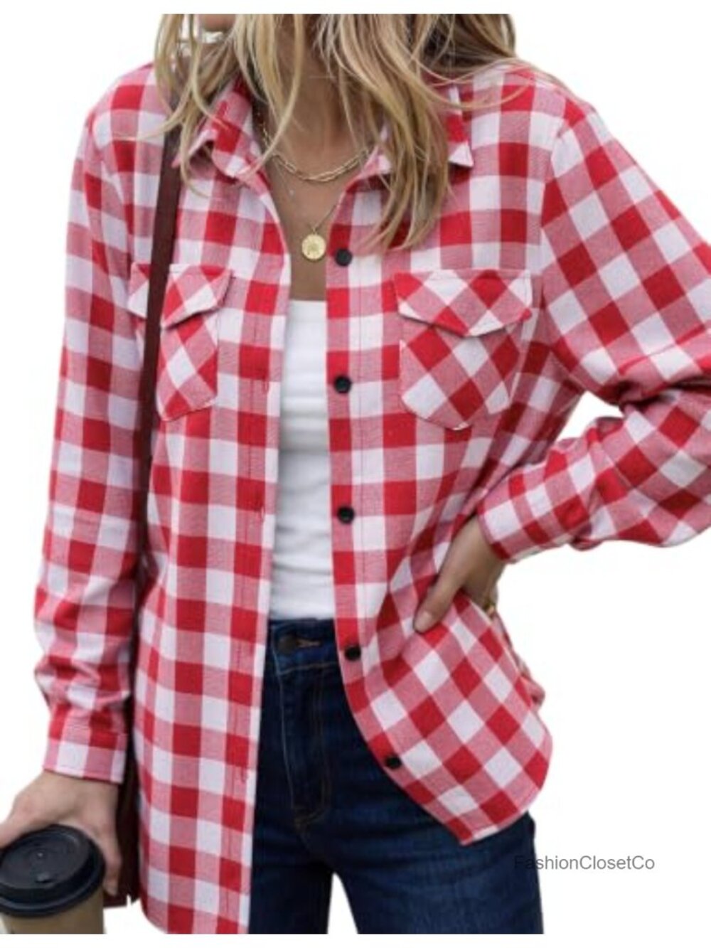 Womens Plaid Flannel Button Down Shirt Oversized Long Sleeve Casual Top